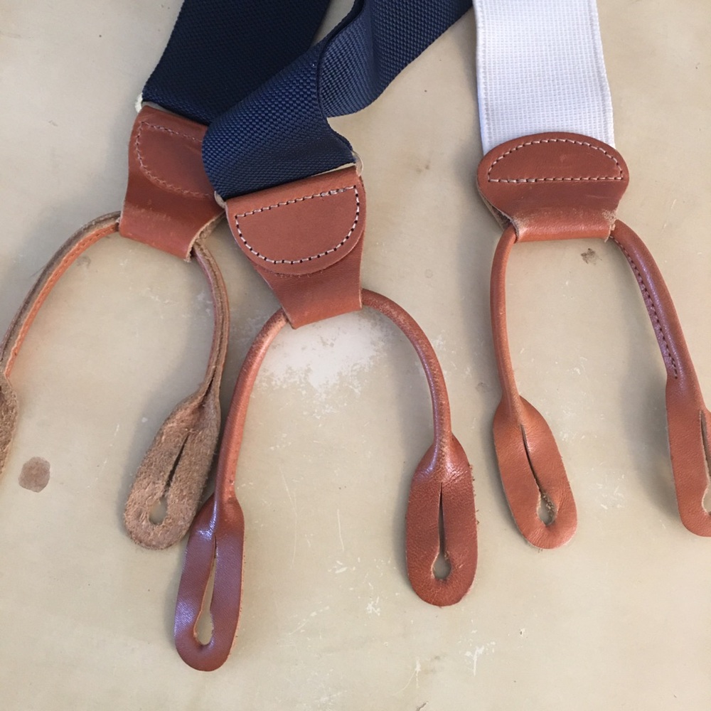 Brooks Brothers leather & canvas suspenders whiskey brown regular - Picture 2 of 5